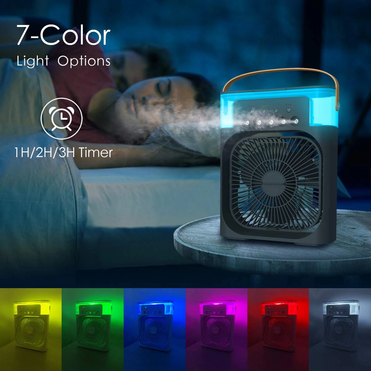 Portable Air Conditioner Fan |Mini Evaporate Air Cooler with 7 Colors LED Light